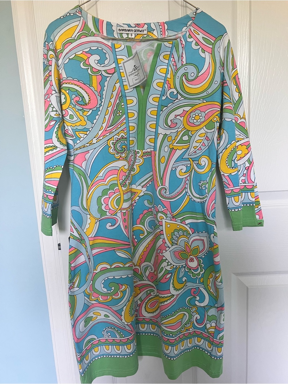 Barbara Gerwit Aqua Multi Paisley Shift Dress